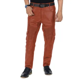 Ylira Men's Tan Leather Cargo Pants